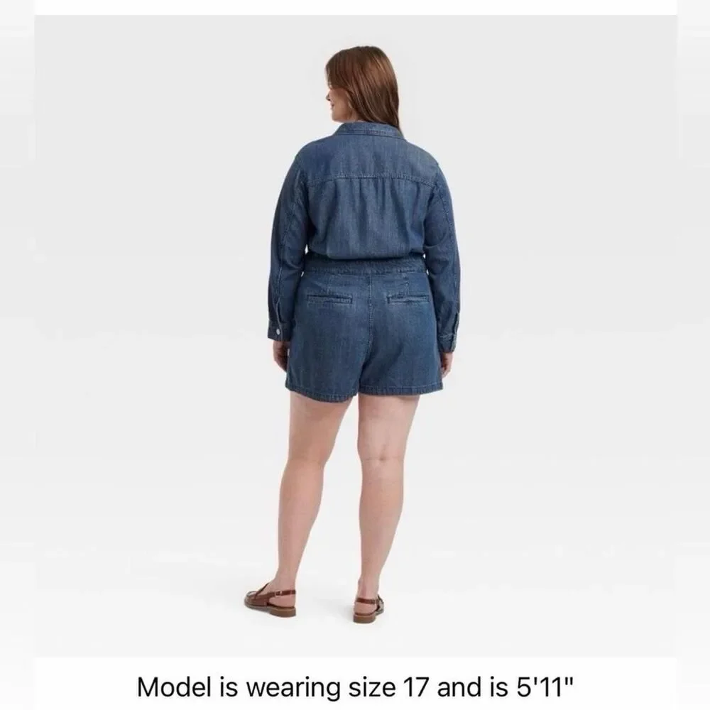 Women's Long Sleeve Denim Romper Universal Thread Size 17 NWT Blue - Picture 3 of 16